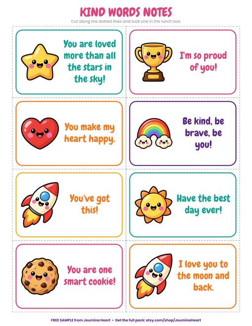Free page from Kind Words Lunch Box Notes