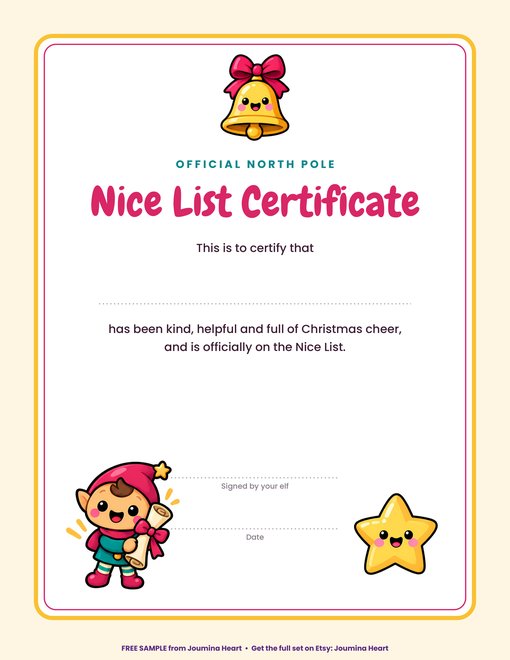 Free page from Nice List Certificate