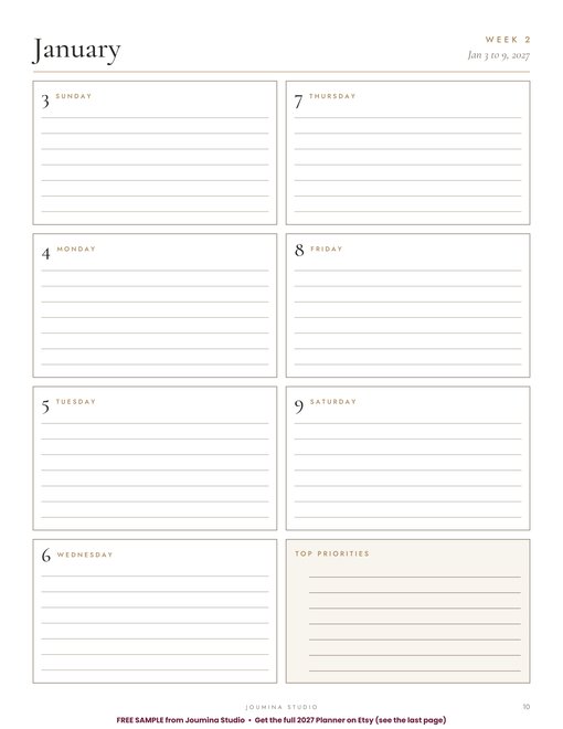 Free page from 2027 Planner Sample